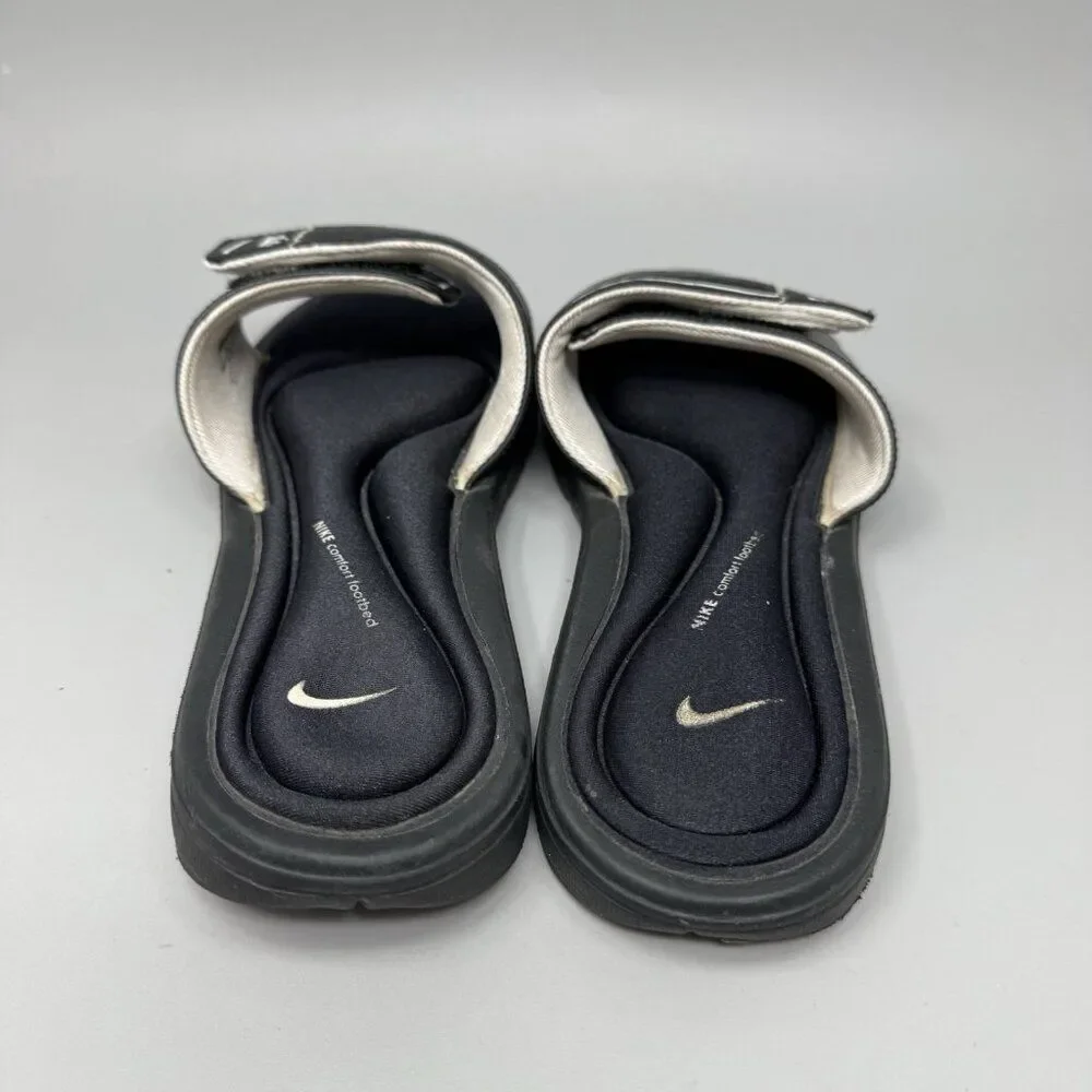 Nike Comfort Slip On Strap Slide Memory Foam Shoes Black White Womens Size 9